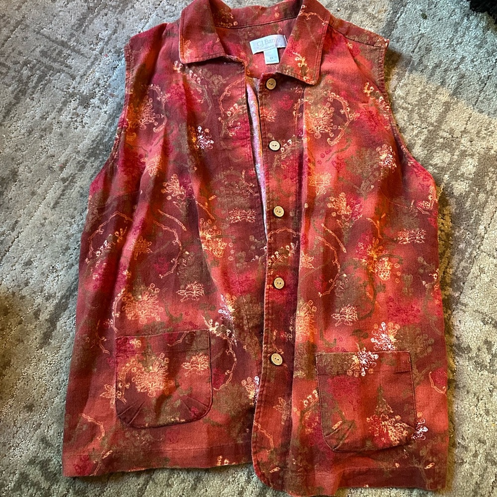 CJ Banks Red Floral Vest